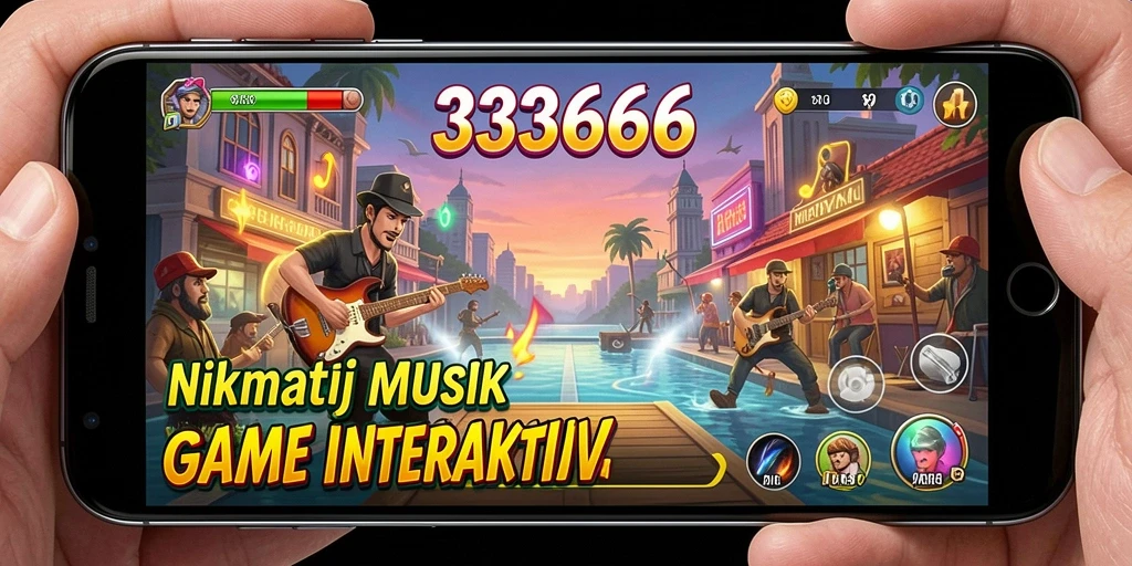 Tampilan gameplay interaktif dari 333666 saat menikmati musik.