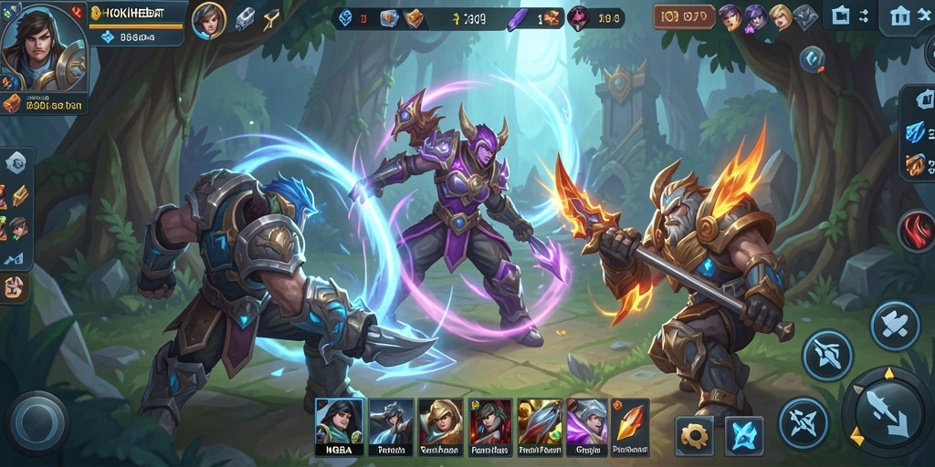 Screenshot gameplay HOKIHEBAT yang menunjukkan aksi seru di arena MOBA.