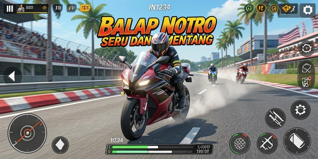 Tampilan menarik dari gameplay balapan motor yang mendebarkan.