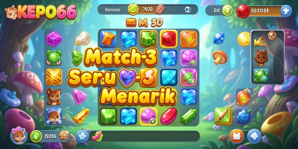 Tangkapan layar gameplay KEPO66 menampilkan aksi mencocokkan batu permata yang seru.