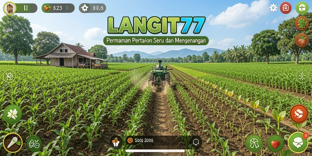 Tampilan gameplay <strong>LANGIT77</strong> dengan pertanian yang menawan dan interaktif.