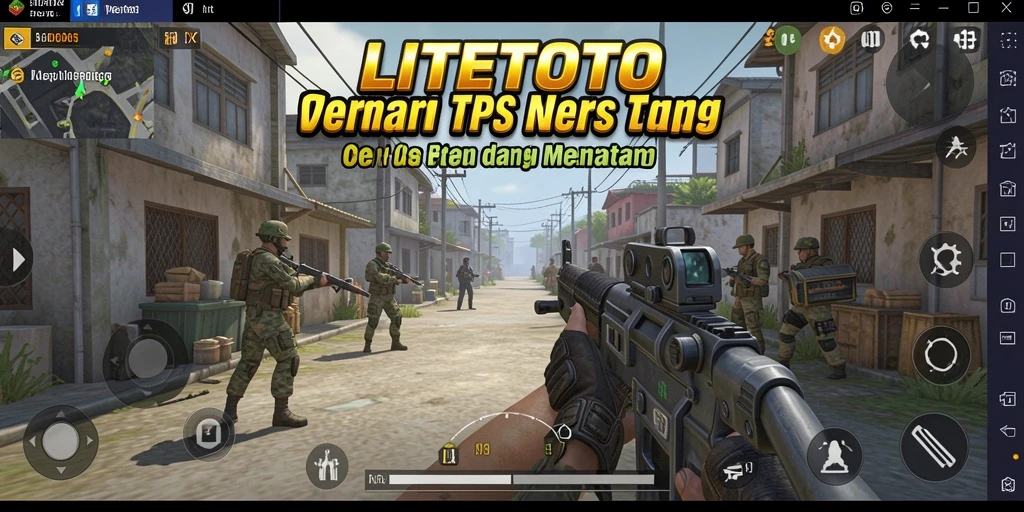 Tangkapan layar utama LITETOTO menampilkan adegan pertempuran TPS yang mendebarkan.