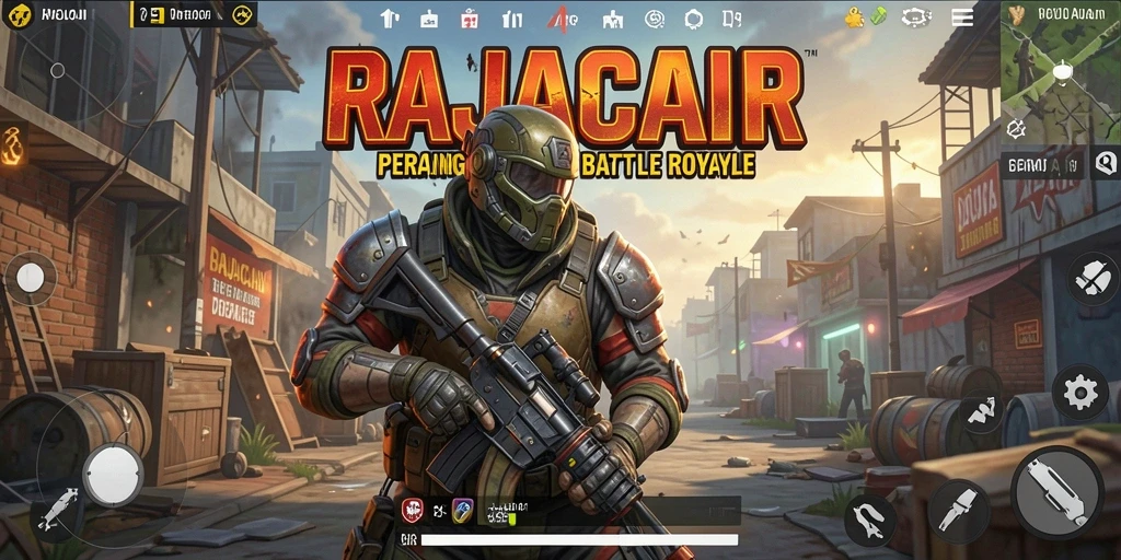 Tangkapan layar gameplay RAJACAIR menampilkan aksi seru dalam pertempuran Battle Royale.
