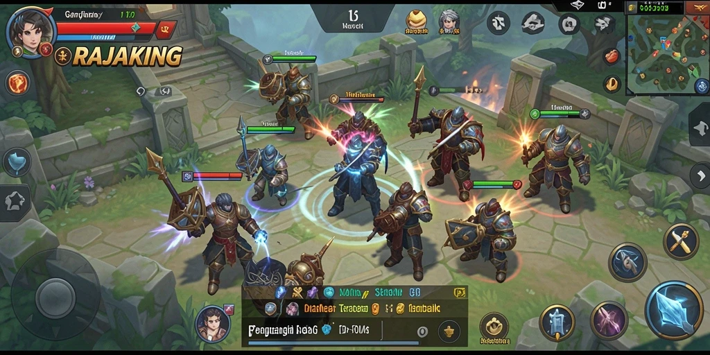Tampilan gameplay RAJAKING yang menampilkan strategi dan pertempuran epik.