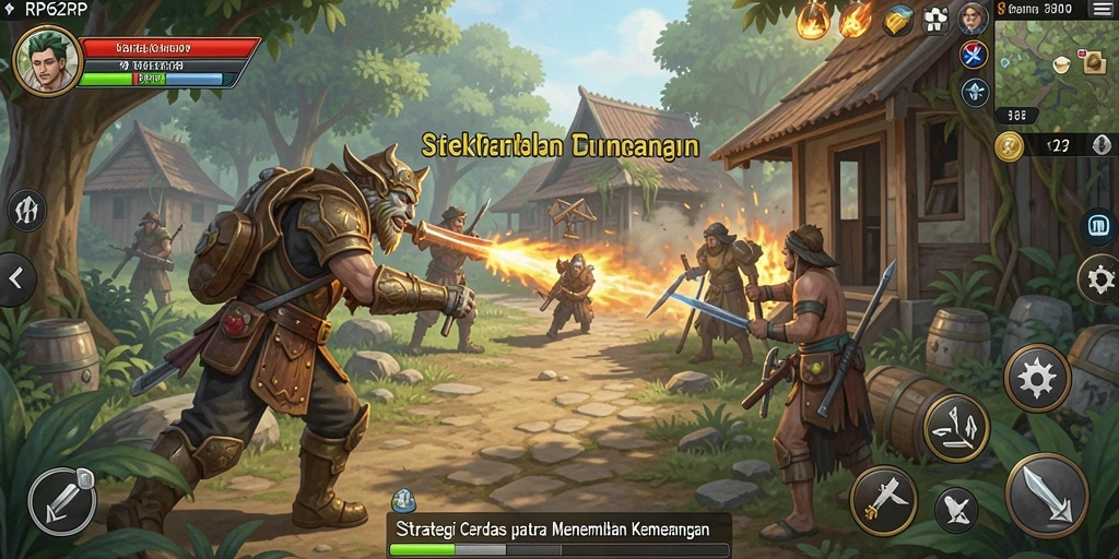 Tangkapan layar gameplay RP62RP menunjukkan pertempuran strategis yang intens.